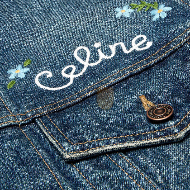 ce1i*e embroidered trucker jacket in dark union wash De*1m rv0qq930f.07du